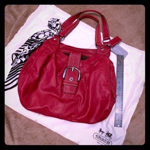 Coach red soft leather hobo bag w/ scarf & dustbag